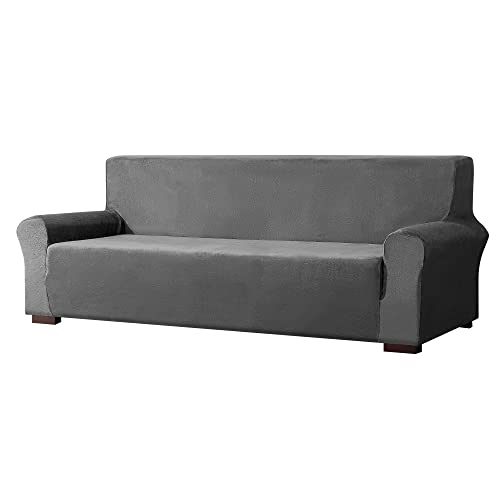 E EBETA Samt-Optisch 3 Sitzer Sofabezug Spandex Couchbezug Sesselbezug, Elastischer Antirutsch Sofahusse für Wohnzimmer Hund Haustier Möbelschutz (Grau)