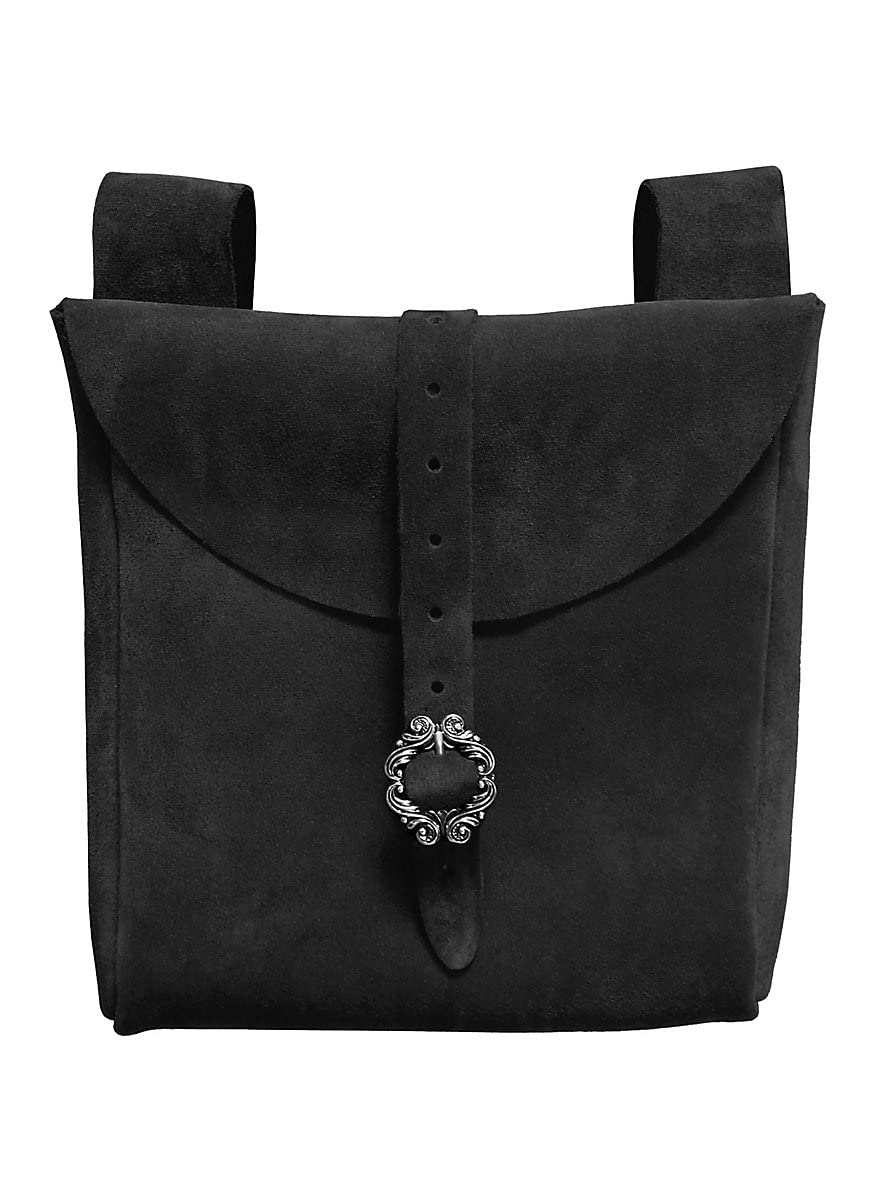 Andracor Mittelalter LARP Zubehör große Gürteltasche aus echtem Leder - 22 x 22 cm - schwarz