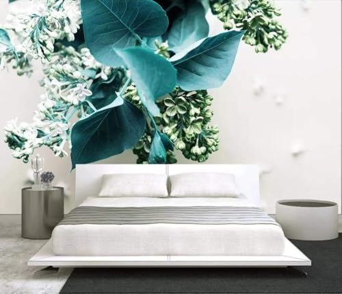 Frische Blaue Blätter Weiße Blüten 3D Tapete Poster Restaurant Schlafzimmer Wohnzimmer Sofa TV Dekorative Wand-200cm×140cm