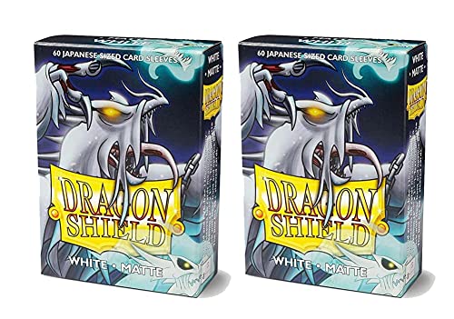 Dragon Shield Bundle: 2 Packs of 60 Count Japanese Size Mini Matte Card Sleeves - Matte White