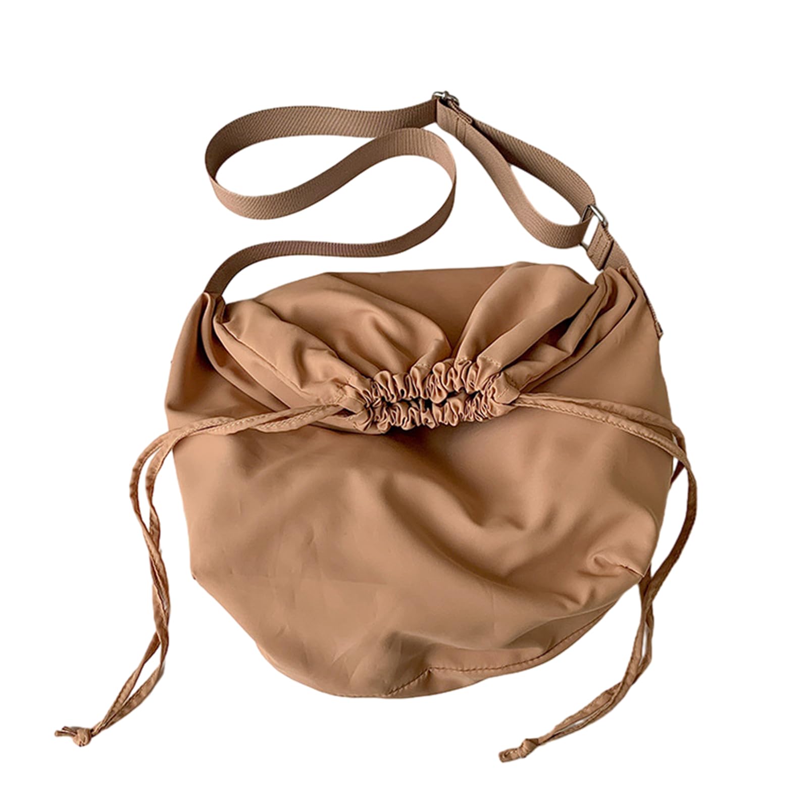 ohodhmnu Damen Tragetasche, 2023 Kordelzug Schultertasche Einfache Mode Crossbody Tasche Vielseitige Nylon Tasche Große Kapazität Reisetasche für Frauen Mädchen, braun, with ribbon