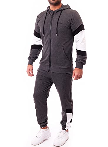 Reslad Trainingsanzug Herren Jogginganzug Männer Sportanzug | Freizeitanzug Jogginghose + Kapuzen Zip Sweatshirt Oberteil SET RS-5087 Anthrazit-Weiß 3XL