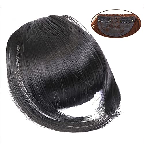 Pony-Haarspange, Clip-in-Pony, natürlich, gerade, synthetische, stumpfe Pony-Haarverlängerungen, 15,2 cm, kurzes, glattes Haarteil, vorne, ordentlicher Bang, Clip-in, voller Pony for Frauen,Falscher