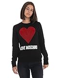 Love Moschino Women's Slim fit Roundneck Long-Sleeved Maxi Heart with Embroidered Flock Sequins and Logo Water Print Sweatshirt, Black, 46