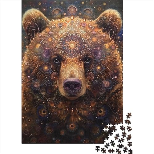 Kunstpuzzle für Erwachsene, 1000 Teile, farbenfrohes Braunbär-Holzpuzzle für Erwachsene und Teenager, als Geschenk für die ganze Familie und die (Größe 75x50cm)