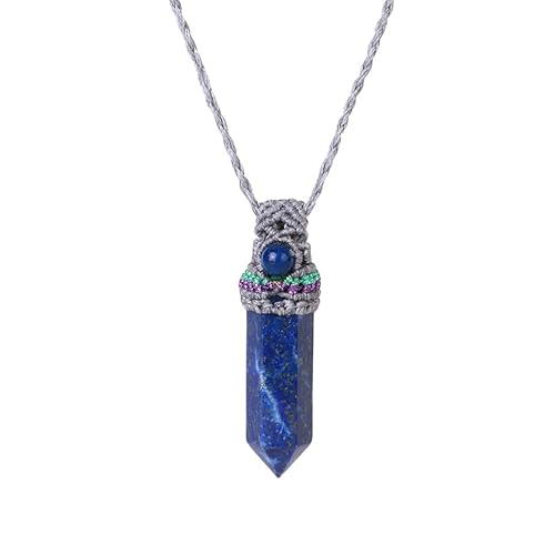 CuLtPHeilkristall-Anhänger-Halskette für Damen Lapis Kristall-Halskette Sechseckiger Naturstein, handgefertigt, geflochten Anhänger-Halskette, natürlicher Reiki-Edelstein, Halskette, Schmuck für