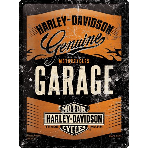 Nostalgic-Art 63304 Harley-Davidson – Garage – Geschenk-Idee für Motorrad-Fans, Retro Blechschild, aus Metall, Vintage-Dekoration, 30 x 40 cm