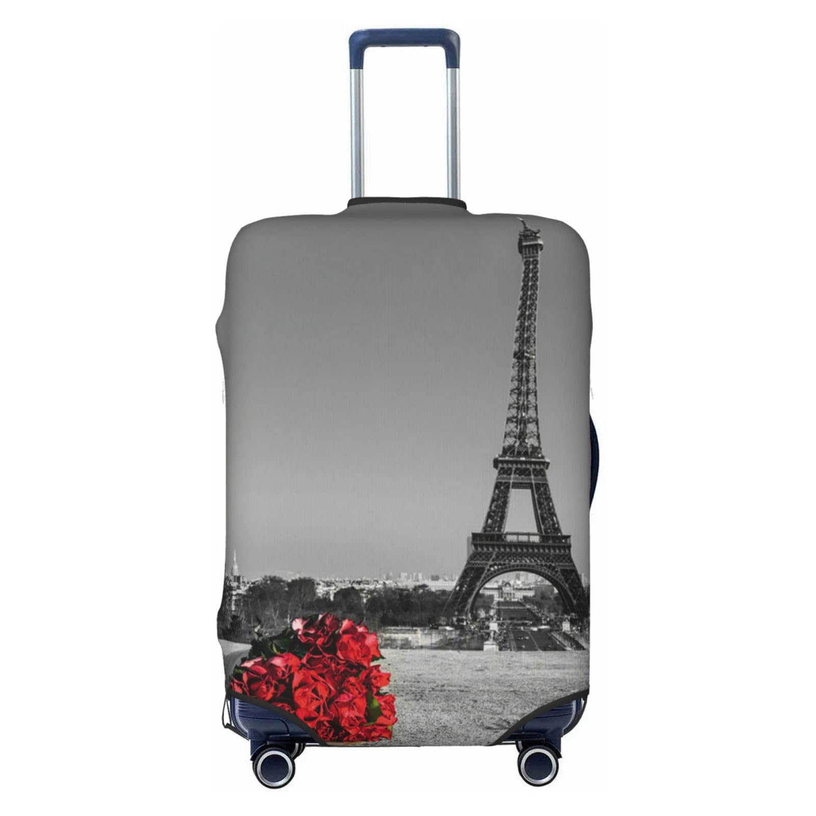 Miniks Reisegepäckabdeckung, Motiv: Paris Tower mit Rose, robuster Koffer-Schutz, passend für 45,7 - 81,3 cm große Gepäckstücke, Schwarz, Large