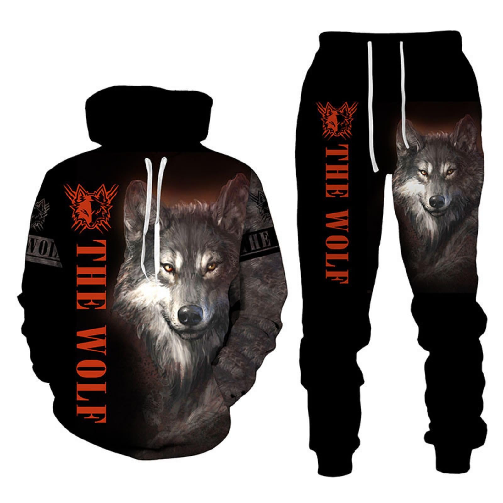 RIAAJ 3D wolf Jogginganzug Herren Jogging Sportanzug Fitness Sporthose Hose Hoodie Herren Trainingsanzug Zweiteiliges Set Freizeitanzug mit Löwen Tigermuster Sportsw (A6,XL)