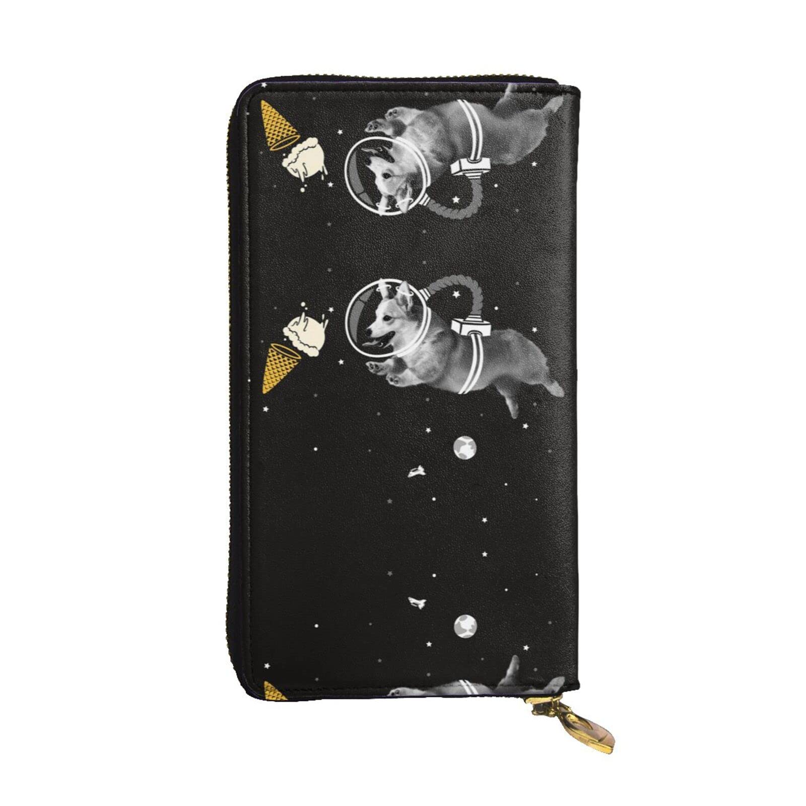 DMORJ Space Dog Lange Clutch aus Leder, 19 x 10 cm, bequem, leicht, wasserdicht, langlebig, schönes Geschenk, Schwarz, Einheitsgröße, Schwarz , Einheitsgröße