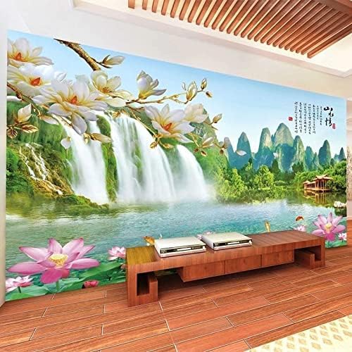 XLMING Wasserfall Lake Lotus Scenery Zimmer 3D Tapete Home Dekoration Wohnzimmer Sofa Schlafzimmer Tv Hintergrund Wand-300cm×210cm