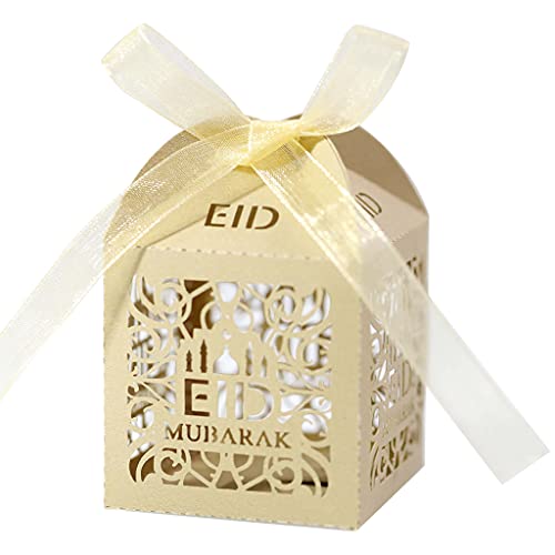 100 Stück Eid Süßigkeitenschachtel Hohle Mond Geschenkboxen Islamisches Festival Glückliches Fitr Eid Event Partyzubehör Thanksgiving Geschenkboxen