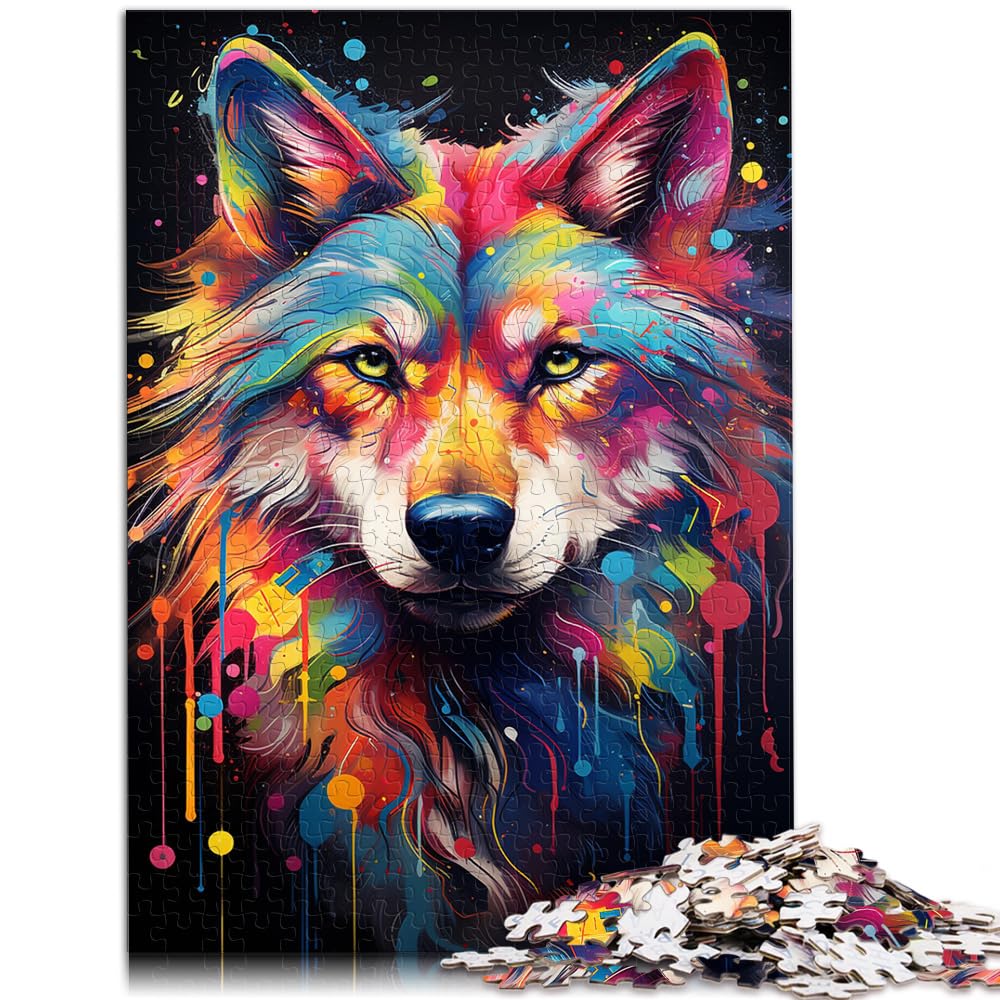 Spielzeug-Puzzle, Bunter Psychedelischer Wolf, 1000-teiliges Puzzle, Holzpuzzle, Spielzeug-Puzzle, Lernspiele, Stressabbau-Puzzle, 1000 Teile (50 x 75 cm)