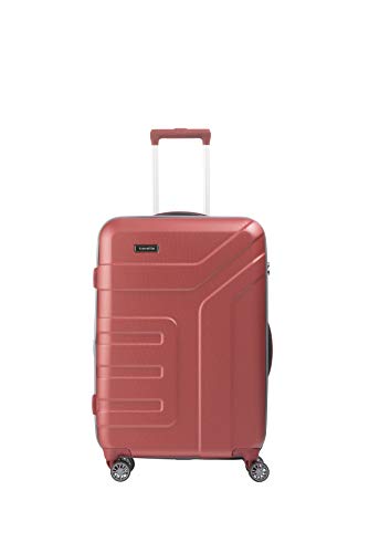 Travelite 4 Rad Koffer Größe M mit Dehnfalte + TSA Schloss, Gepäck Serie VECTOR: Robuster Hartschalen Trolley in stylischen Farben, 072048-88, 70 cm, 79 Liter (erweiterbar auf 91 Liter), koralle (rot)