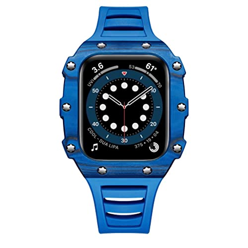 TONECY Modifikationsset, Armband für Apple Watch, 45 mm, 44 mm, 40 mm, 41 mm, Stahlband für iWatch Serie 8, 7, 6, 5, 4 SE, Keramik-Kohlefaser-Gehäuse (Farbe: Blau, Größe: 45 mm)