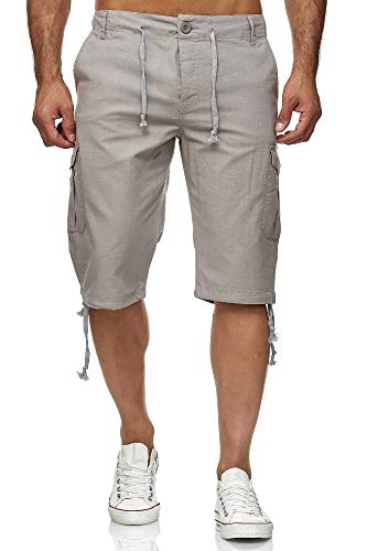 Reslad Leinen Cargo Shorts Männer Strandhose Herren Leinenhose 3/4 Hose Freizeit Kurze Hosen Sommer Bermudas RS-3001 Hellgrau M