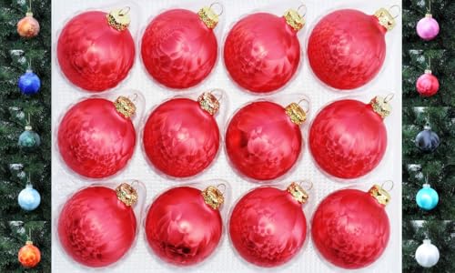 Jack 12x Glas Eislack Christbaumkugeln 6cm Thüringer Weihnachtskugeln Kugeln, Farbe:Rot Eislack