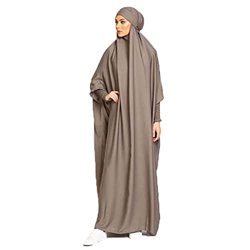 Ravent Damen Kleid Muslimisches Einteiliges Gebetskleid für Damen Abaya Kleid Islamischer Naher Osten Dubai Türkei Maxi Abaya Kaftan mit Hijab Kleid in voller Länge, Khaki, Einheitsgröße