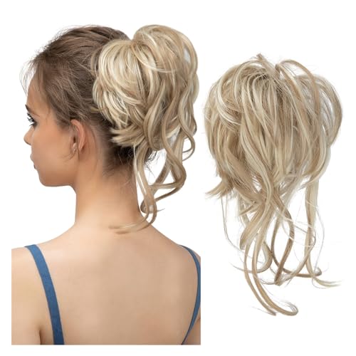 Haarteile Haarknoten Synthetischer unordentlicher Dutt, elastische Haarteile, lockiges Haargummi, schwarz, blond, braun, natürliches Haar, Chignon, Hochsteckfrisur, Donut, Kunsthaar for Frauen Brötche