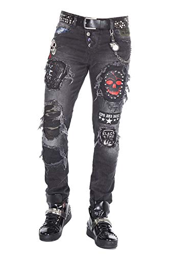 Cipo & Baxx Herren Jeans Hose Slim-Fit Ripped Frayed Destroyed Skinny Fit Regular Fit Denim Hose mit Batches Schwarz W33 L32