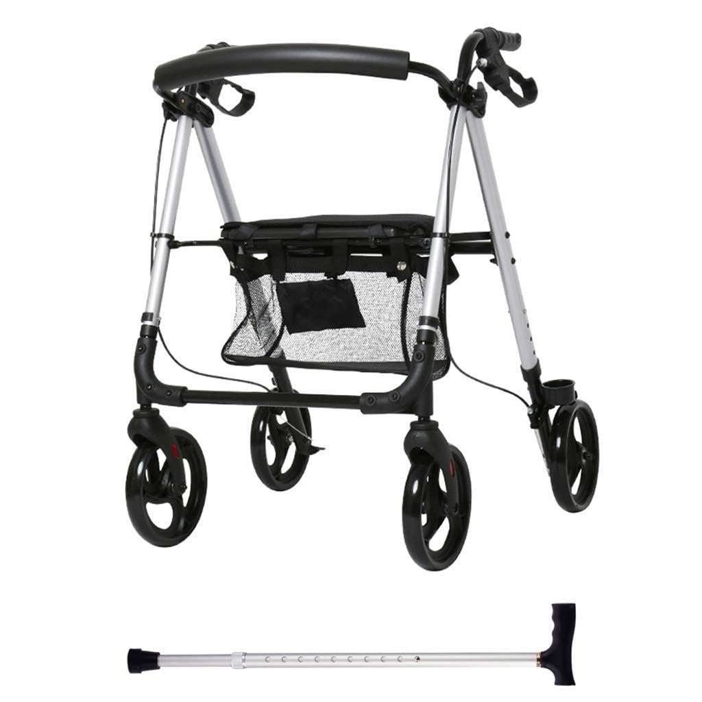 DOOKAA rollator rollatorenLeichter, höhenverstellbarer 4-Rad-Gehrahmen aus Aluminium mit feststellbarer Einkaufstasche und Bremsen