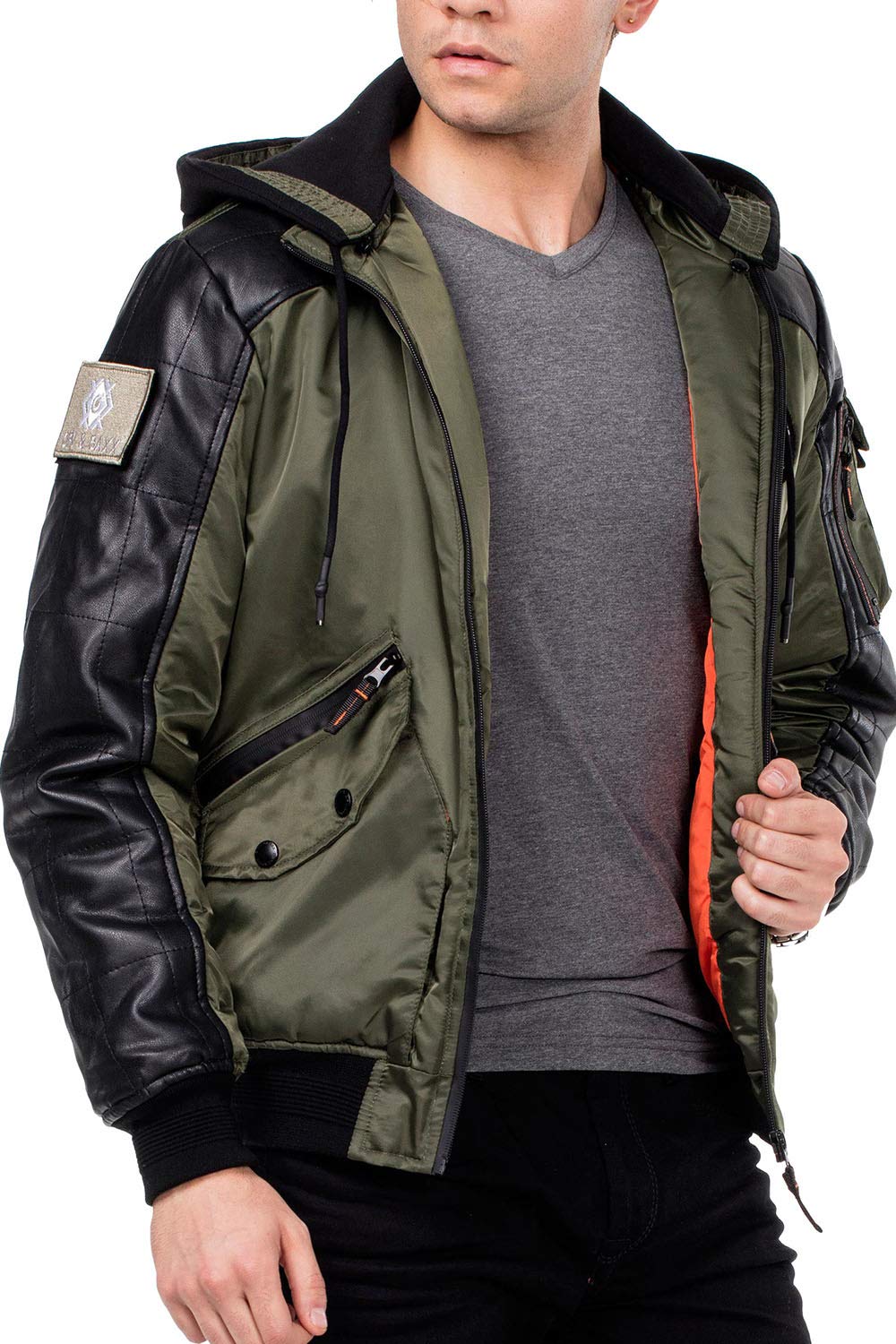 Cipo & Baxx Herren Bomberjacke College Jacke Biker Übergangsjacke Kapuze CM134 Khaki S