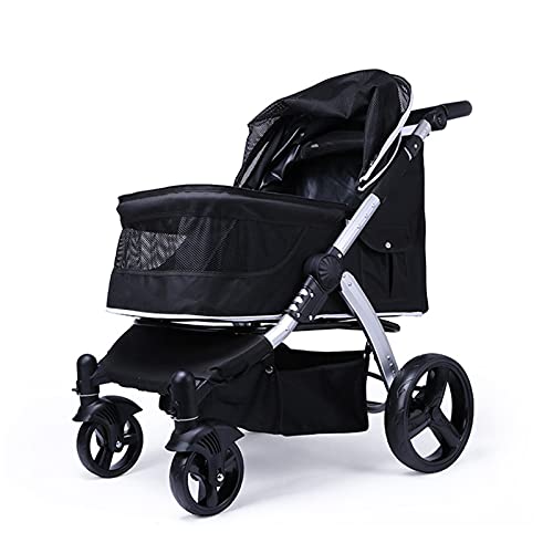 Hundebuggy für große Hunde – Kinderwagen aus Aluminiumlegierung, hält 30 kg – atmungsaktives Oxford-Gewebe – für zwei Katzen – praktische Reisetasche