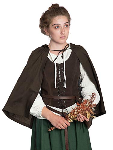 Andracor - Hochwertiger Mittelalter Kinder-Umhang mit Kapuze - universell einsetzbar für LARP, Mittelalter, Fantasy & Cosplay - Farbe: Braun - Größe: S-M