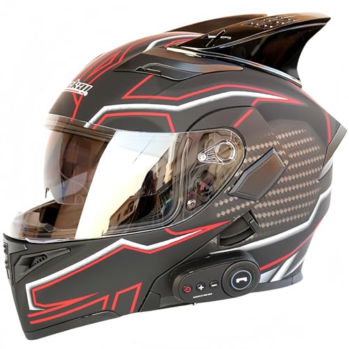 Integrierter Modularer Bluetooth-Motorradhelm Für Herren, ECE-Zertifiziert, Motorradhelm Mit ABS-Schale, Straßenmoped-Motorradhelm Für Männer Und Frauen D,XL61-62CM