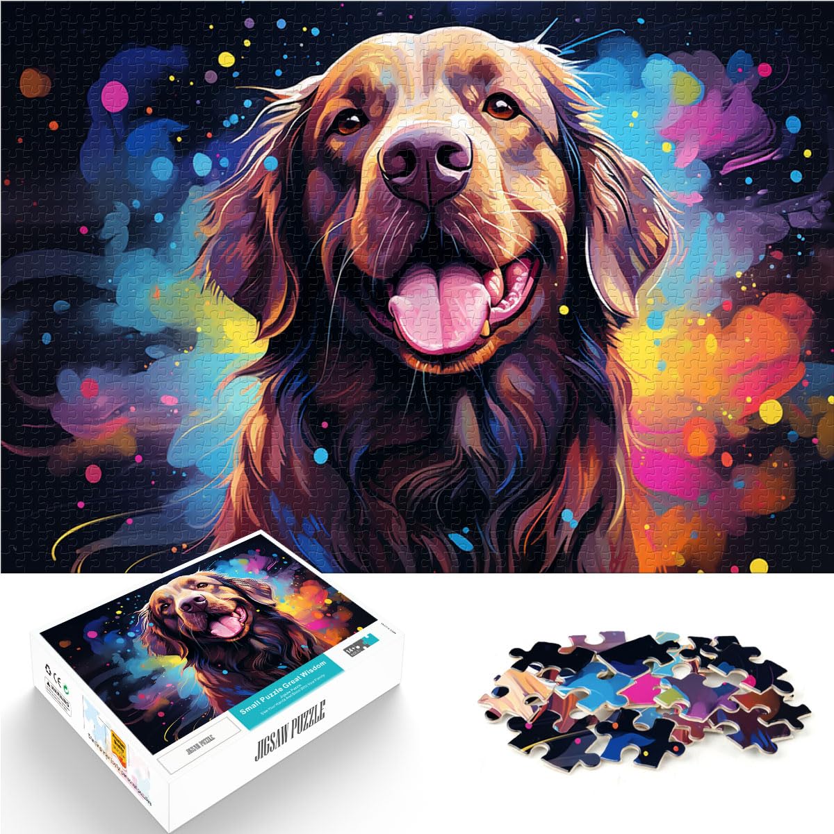 Puzzle, Geschenke, Spielzeug, Bunte Psychedelie der Golden Retriever, Puzzle 1000 Teile, Holzpuzzle für anspruchsvolles Puzzlespiel und Familienspiel, 1000 Teile (50 x 75 cm)