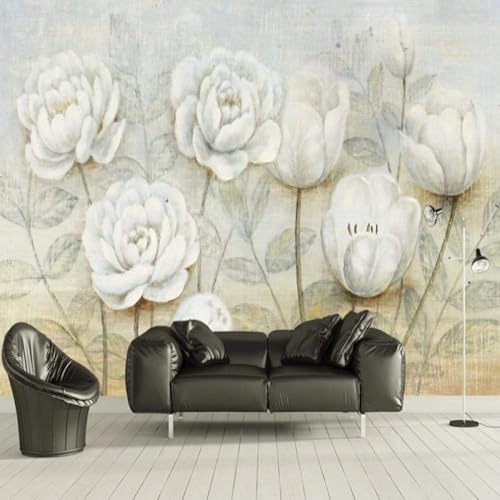 Vintage Tulpenrosen 3D Tapete Poster Restaurant Schlafzimmer Wohnzimmer Sofa TV Dekorative Wand-430cm×300cm