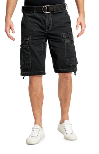 Jet Lag Herren Cargo Shorts mit Gürtel 24-975 Bermuda knielang Loose Fit Black W34