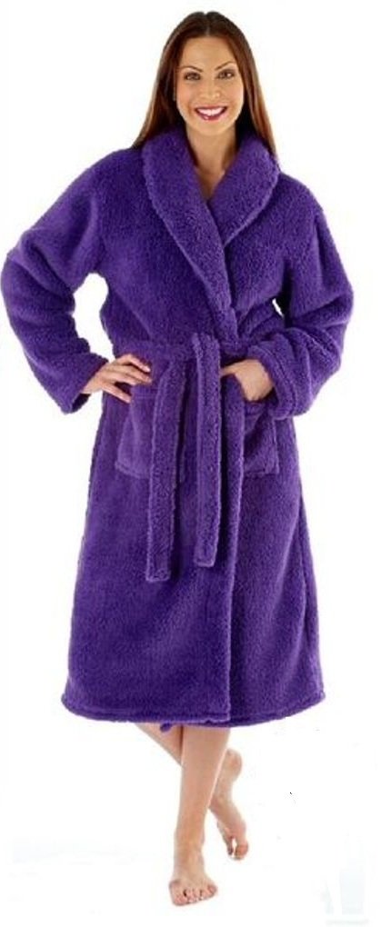 Damen Luxus flauschig weich Fleece Bademantel Bademantel Wrap Bindegürtel Gr. 38, violett