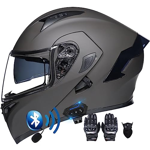 Letetexi BT Klapphelm mit Bluetooth Motorradhelm Helm mit integriertem Bluetooth Integralhelm Anti-Fog-Doppelspiegel Vollvisierhelm ECE Genehmigt sturzhelm für Damen Herren S~XXL