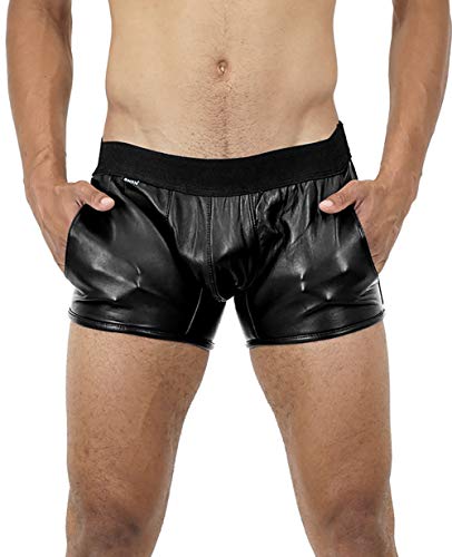 Bockle® New Boxer Lamb Lederhose Herren Leder Jeans Herren Boxershorts Unterhose Slip Pants Briefs Hipster Leder Wetlook Männer Unterwäsche, Size: XXXL