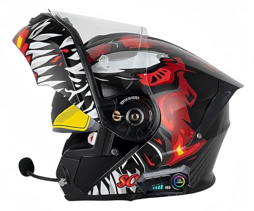 Bluetooth Modulare Motorradhelme ECE-Geprüft Modular Mit Doppelvisier Integralhelm Motorradhelm Herren Damen Rollerhelm Integralhelm Doppeltes Antibeschlagvisier J,XXXXL67-68CM