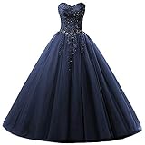 Zorayi Damen Liebsten Lang Tüll Formellen Abendkleid Ballkleid Festkleider Marineblau Größe 44