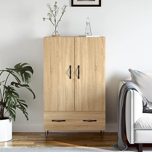 CCCINER Highboard Sonoma-Eiche 69,5x31x115 cm Holzwerkstoff,Modernes Highboard in Sonoma Eiche mit viel Stauraum Stabile Konstruktion mit Metallbeinen