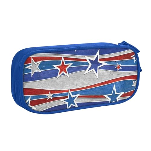 YFSGDLBN Patriotic Stars Strips Independence Day Printed Large Capacity Pencil Case Double Pencil Pouch Portable Stationery Pouch, blau, Einheitsgröße, Münzfach