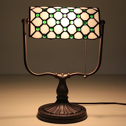 Uziqueif Tischlampe Grün, Tiffany Tischlampe, Schreibtischlampe Retro, Lampenschirm Aus Glas, Bürotischlampe, Nachttischlampe Für Schlafzimme,G