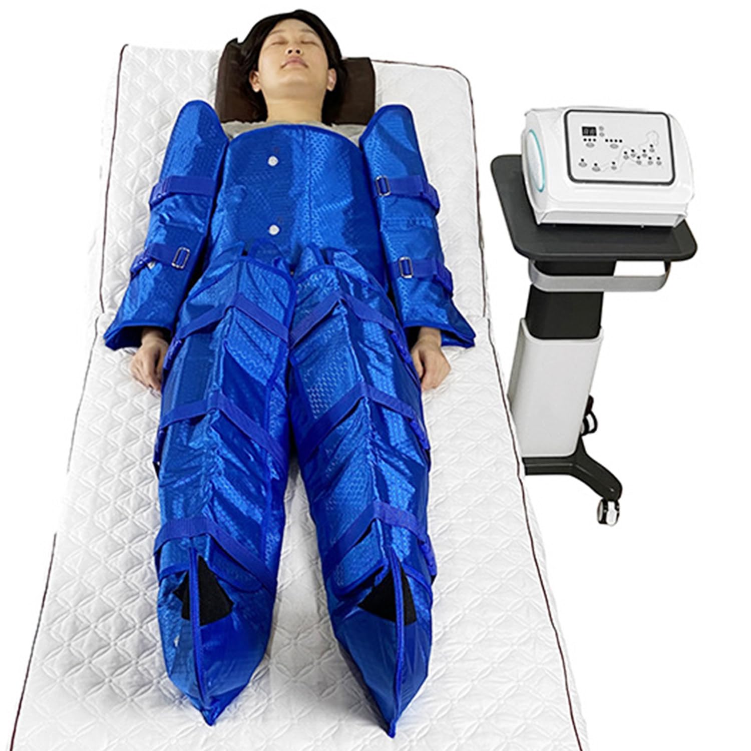 Professionelle Druck-Lymphdrainage Vakuumtherapie Pressotherapie-Maschine Muskeln Entspannen Bein Arm Taille Körpermassage Einstellbare Intensität,Blue-220V