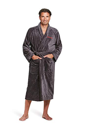 Bademantel mit Namen Bestickt - Grau - 100% Baumwolle - Herren und Damen - mit Stickerei (L/XL)