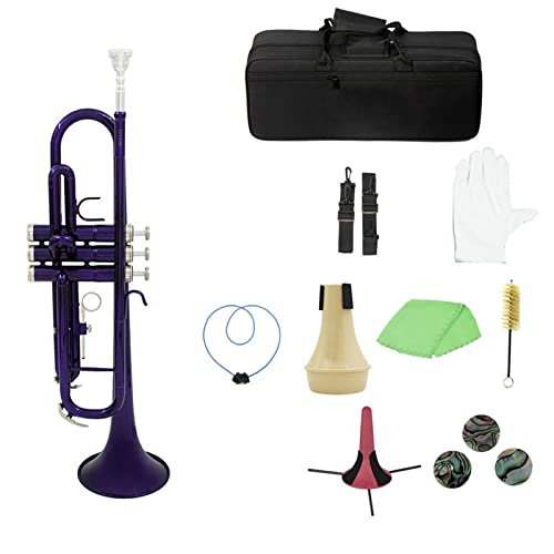 ZENGXUE Messing Trompete BB B Wohnung Mit Mundstück Tragetasche Tuner Mute Trompete Standhandschuhe Reinigungswerkzeuge Windinstrument Standard-Trompetenset (Color : Purple)