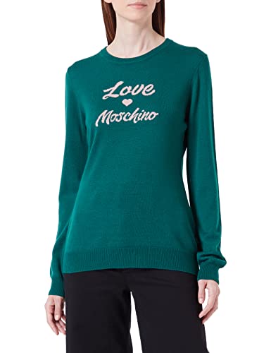 Love Moschino Damen Slim Fit Long-sleeved , With Italic Logo Jacquard Intarsia pullover, Grün, 42 EU