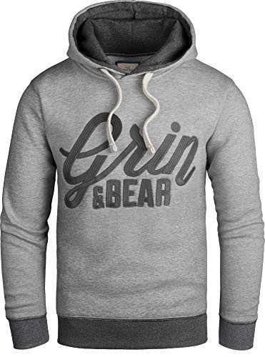 Grin&Bear Slim fit Signatur Logo Jacke Kapuze Hoodie Sweatshirt Kapuzenpullover, grau meliert, XL, GEC469