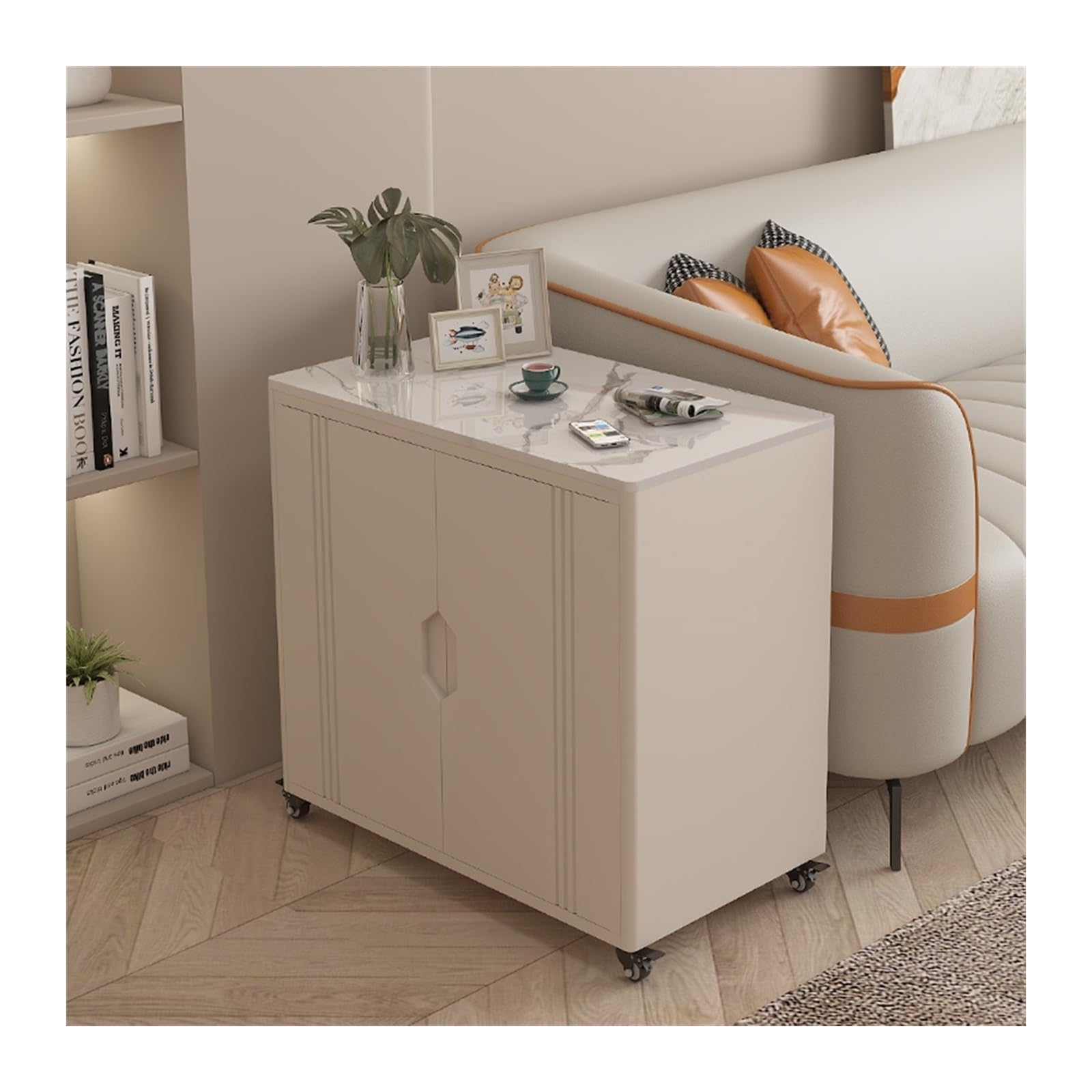 FUHAI-666 Leichter Luxus-Sofa-Seitenschrank, Lückenschrank, Haushalts-Multifunktions-Ablageschrank, Sofa-Seiten-Teetisch, Aufbewahrungstisch(Cream+White)