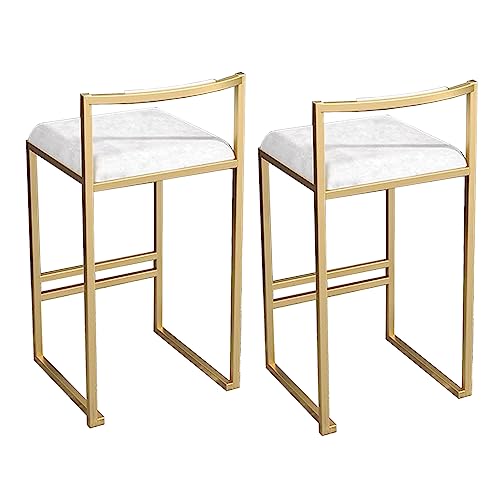 TBSZCM Barhocker, 2er-Set, Moderne, mit Samt gepolsterte Barhocker, bequeme Inselstühle mit Metallrahmen/-lehne für Küche/Zuhause, Pub/Esszimmer, Sitzhöhe 75 cm, weiß Run forward