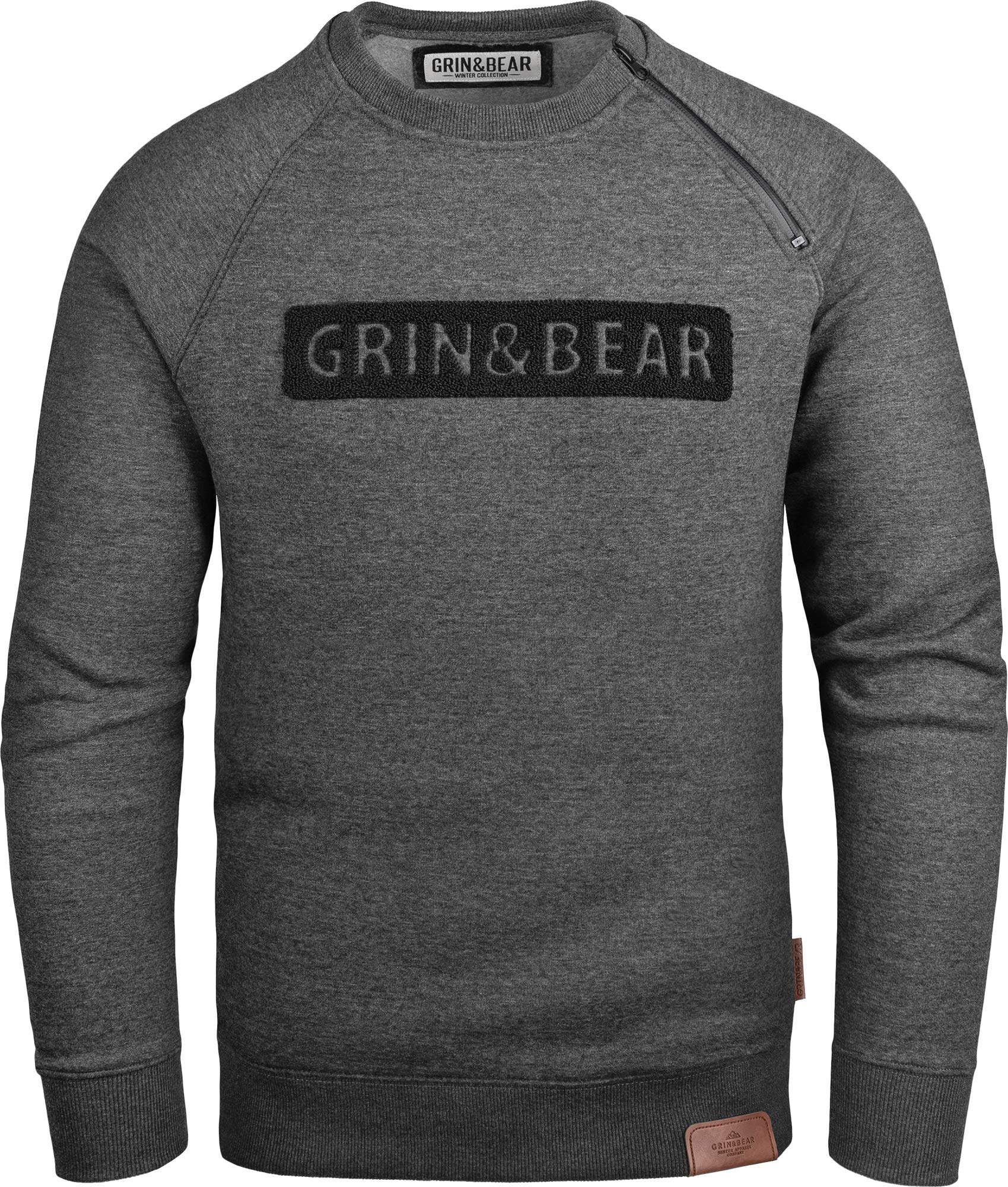 Grin&Bear Herren Crew Neck mit Design rubber zip anthrazit L GEC541