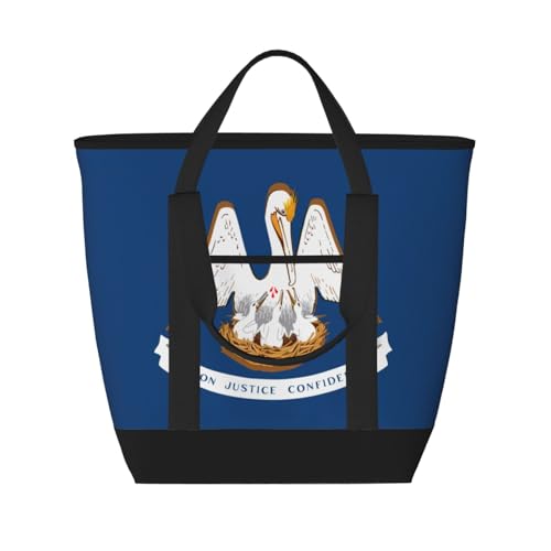 YQxwJL Isolierte Kühltasche mit Louisiana-Flagge, großes Fassungsvermögen, Einkaufstasche, Reisetasche, Strand, wiederverwendbare Einkaufstasche für Erwachsene, Schwarz, Einheitsgröße