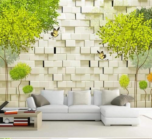 Abstrakter Baum Ziegelmauer Schmetterling 3D Tapete Poster Restaurant Schlafzimmer Wohnzimmer Sofa TV Dekorative Wand-350cm×256cm